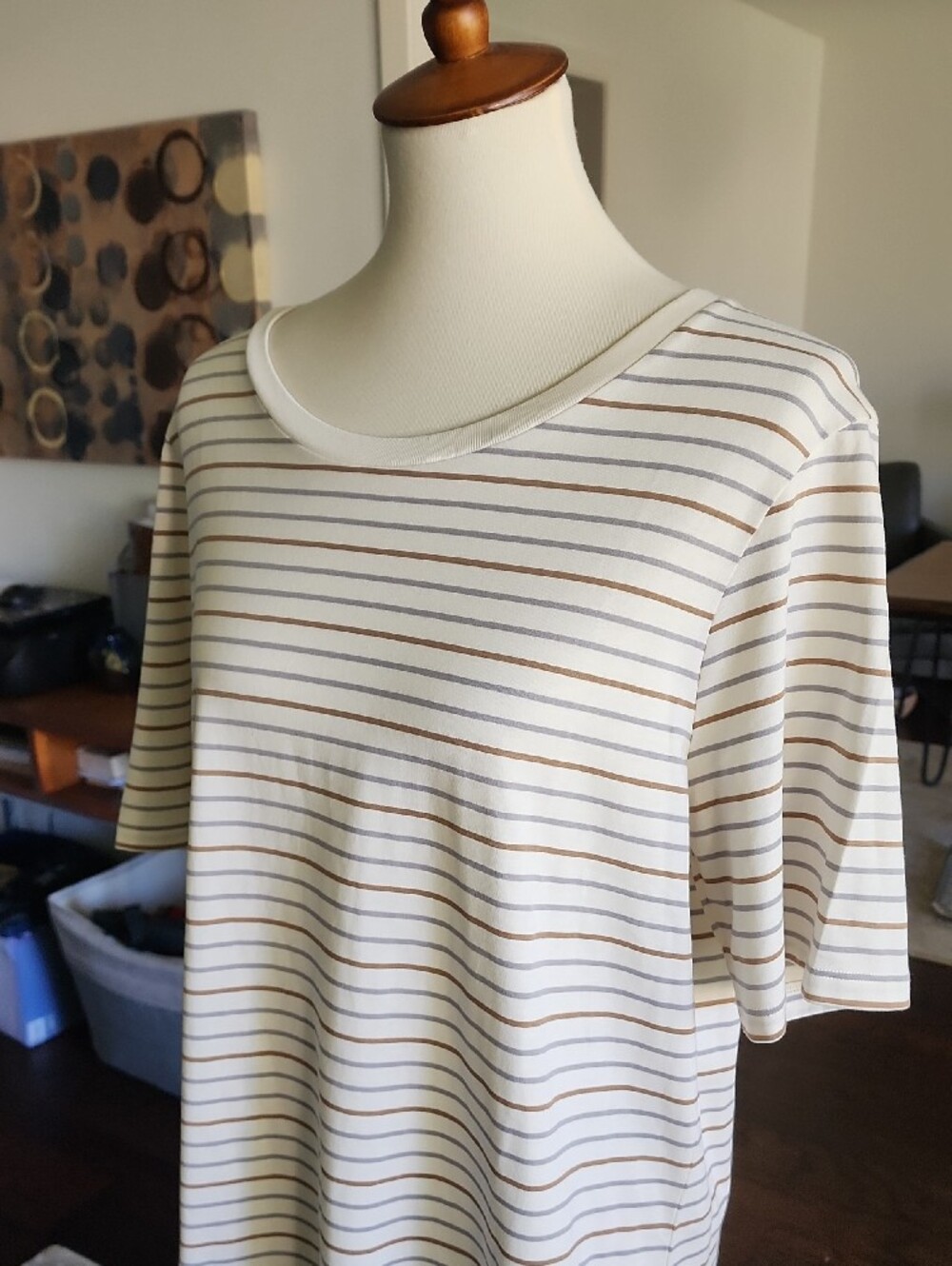Women’s Cream Striped Short-Sleeve T-shirt Dress